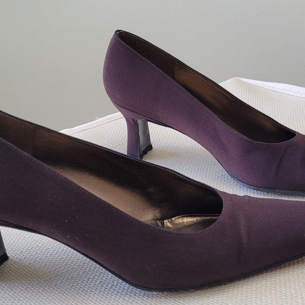 Stuart Weitzman Leah Square Toe Brown Fabric Pumps Women's Size 8 M